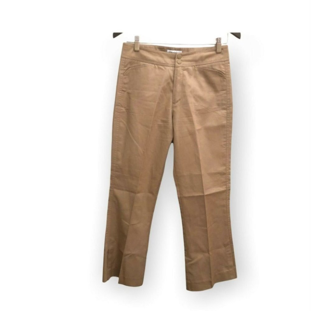 Esprit 90s Womens Flare Leg Slit Hem Pants  Low Cut Tan Size 6
